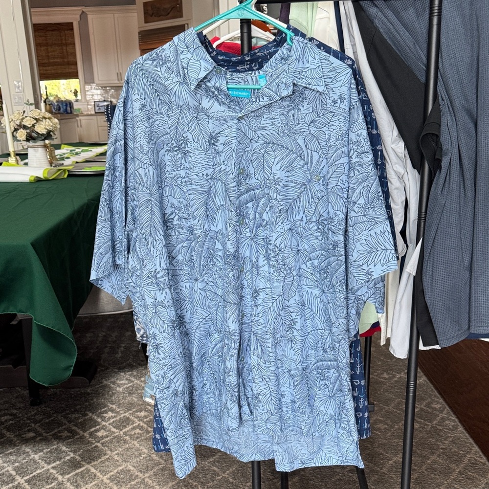 Tori Richard Hawaiian Shirt 3XB Light Blue Tropical Landscape Aloha Button Down